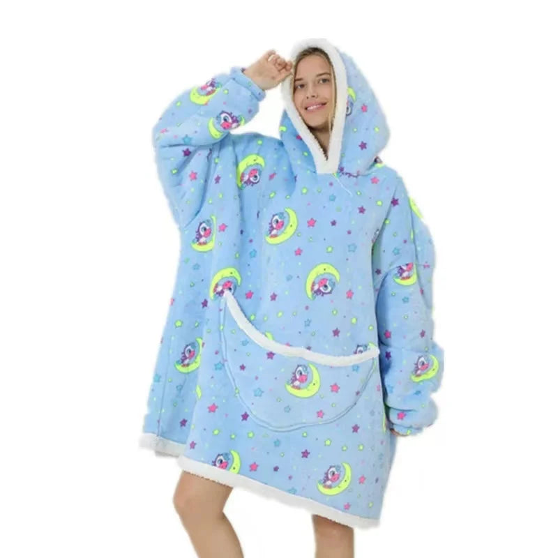 Oversized Wearale Blanket Hoodie Flannel Sherpa Fleece Warm Soft Winter Hoodie Sweatshirt for Kids Adults Snuggle