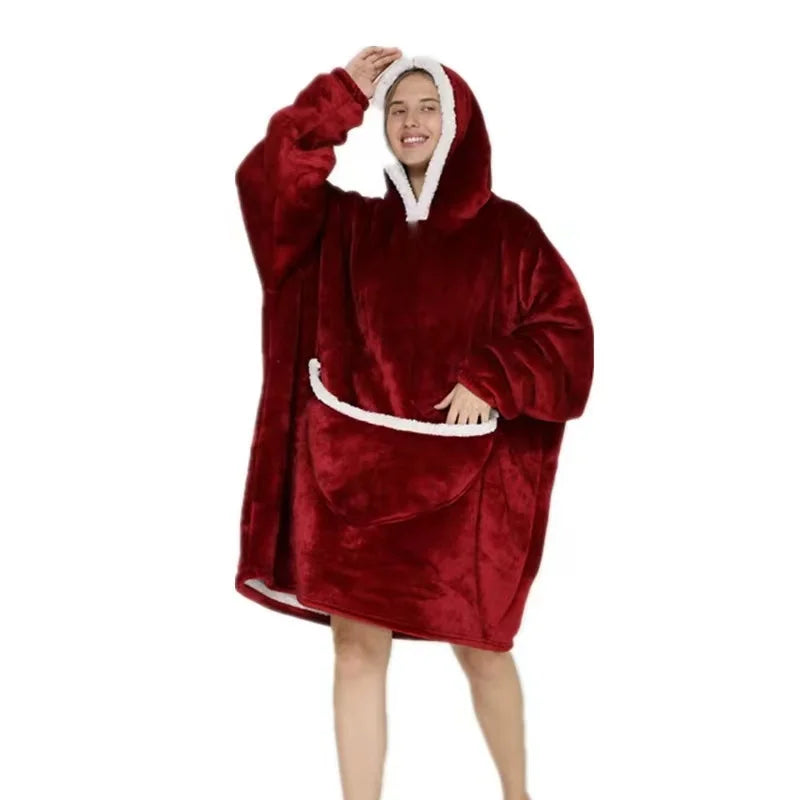 Oversized Wearale Blanket Hoodie Flannel Sherpa Fleece Warm Soft Winter Hoodie Sweatshirt for Kids Adults Snuggle