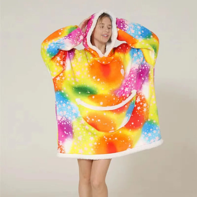Oversized Wearale Blanket Hoodie Flannel Sherpa Fleece Warm Soft Winter Hoodie Sweatshirt for Kids Adults Snuggle