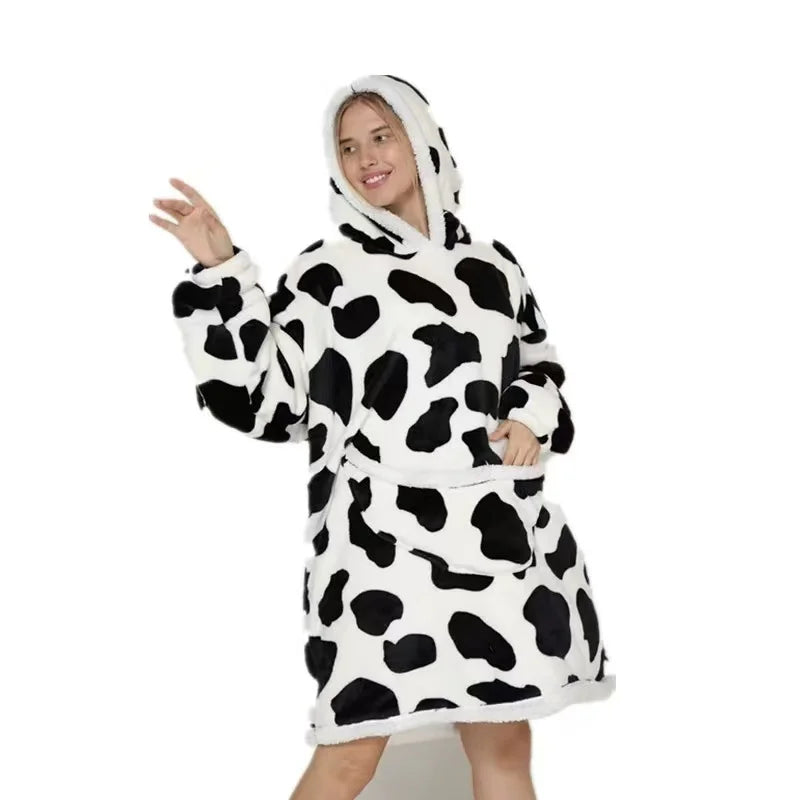 Oversized Wearale Blanket Hoodie Flannel Sherpa Fleece Warm Soft Winter Hoodie Sweatshirt for Kids Adults Snuggle