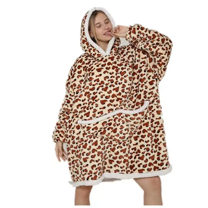 Oversized Wearale Blanket Hoodie Flannel Sherpa Fleece Warm Soft Winter Hoodie Sweatshirt for Kids Adults Snuggle