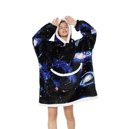 Oversized Wearale Blanket Hoodie Flannel Sherpa Fleece Warm Soft Winter Hoodie Sweatshirt for Kids Adults Snuggle