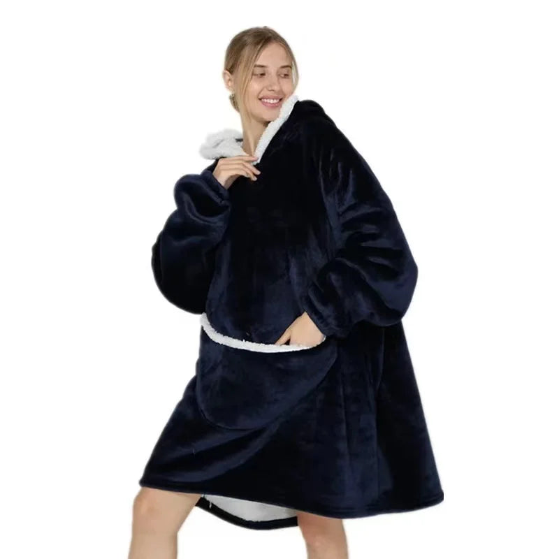 Oversized Wearale Blanket Hoodie Flannel Sherpa Fleece Warm Soft Winter Hoodie Sweatshirt for Kids Adults Snuggle