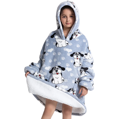 Oversized Wearale Blanket Hoodie Flannel Sherpa Fleece Warm Soft Winter Hoodie Sweatshirt for Kids Adults Snuggle