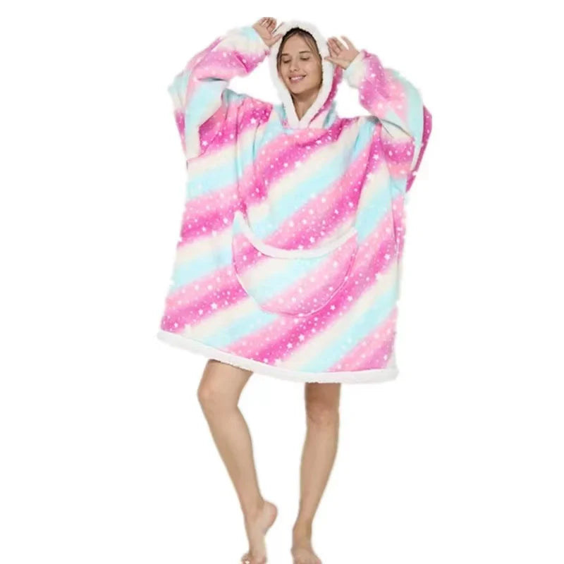Oversized Wearale Blanket Hoodie Flannel Sherpa Fleece Warm Soft Winter Hoodie Sweatshirt for Kids Adults Snuggle