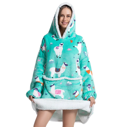 Oversized Wearale Blanket Hoodie Flannel Sherpa Fleece Warm Soft Winter Hoodie Sweatshirt for Kids Adults Snuggle