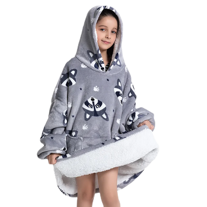 Oversized Wearale Blanket Hoodie Flannel Sherpa Fleece Warm Soft Winter Hoodie Sweatshirt for Kids Adults Snuggle
