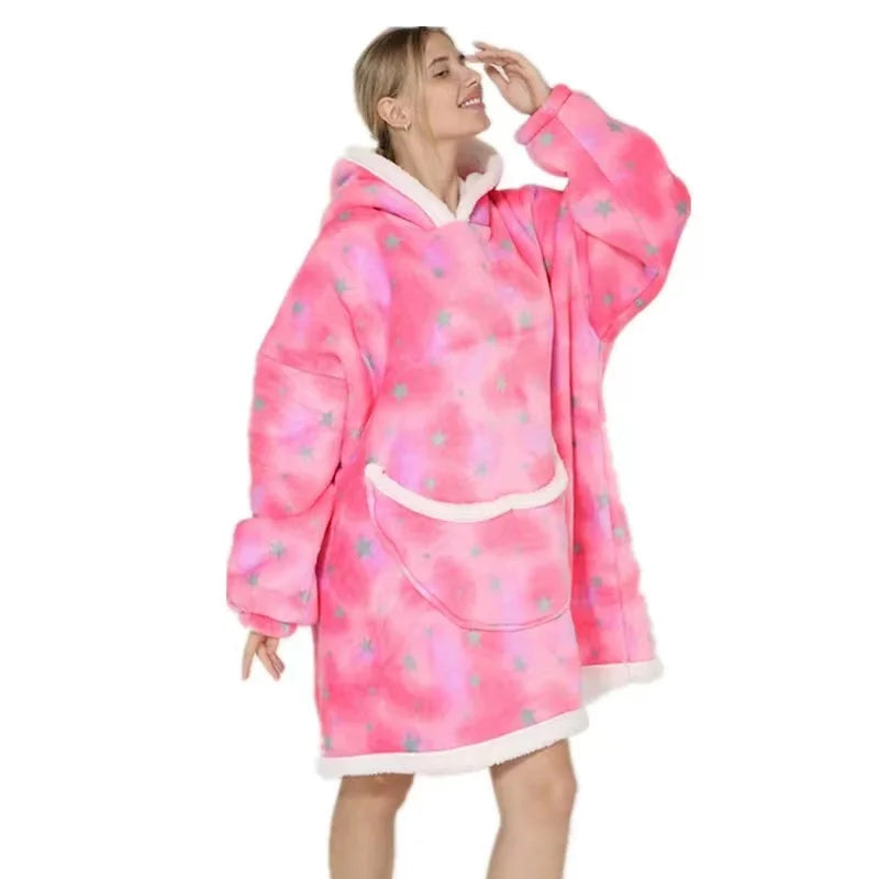 Oversized Wearale Blanket Hoodie Flannel Sherpa Fleece Warm Soft Winter Hoodie Sweatshirt for Kids Adults Snuggle