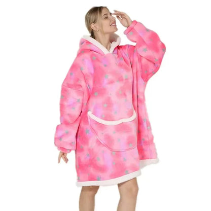 Oversized Wearale Blanket Hoodie Flannel Sherpa Fleece Warm Soft Winter Hoodie Sweatshirt for Kids Adults Snuggle
