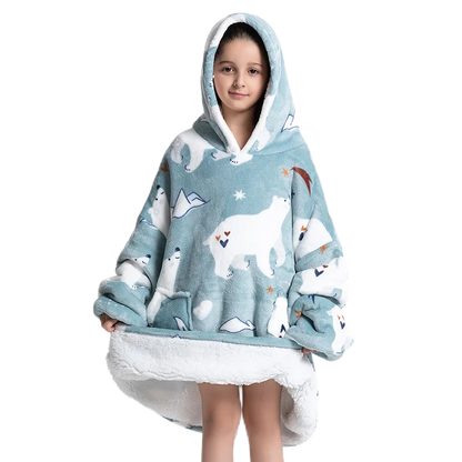 Oversized Wearale Blanket Hoodie Flannel Sherpa Fleece Warm Soft Winter Hoodie Sweatshirt for Kids Adults Snuggle
