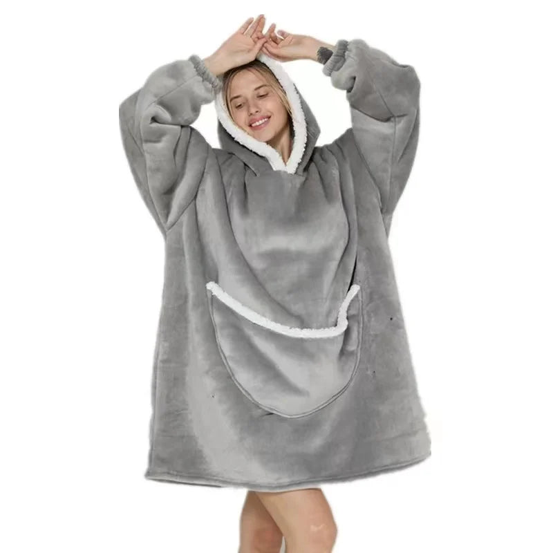 Oversized Wearale Blanket Hoodie Flannel Sherpa Fleece Warm Soft Winter Hoodie Sweatshirt for Kids Adults Snuggle