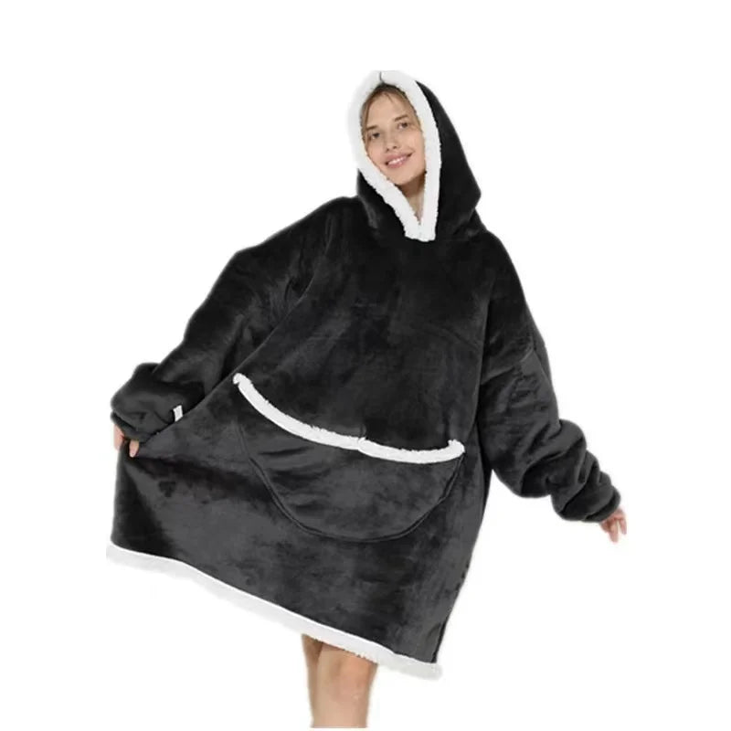 Oversized Wearale Blanket Hoodie Flannel Sherpa Fleece Warm Soft Winter Hoodie Sweatshirt for Kids Adults Snuggle