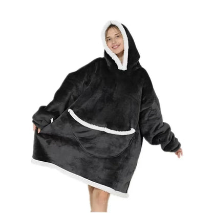 Oversized Wearale Blanket Hoodie Flannel Sherpa Fleece Warm Soft Winter Hoodie Sweatshirt for Kids Adults Snuggle