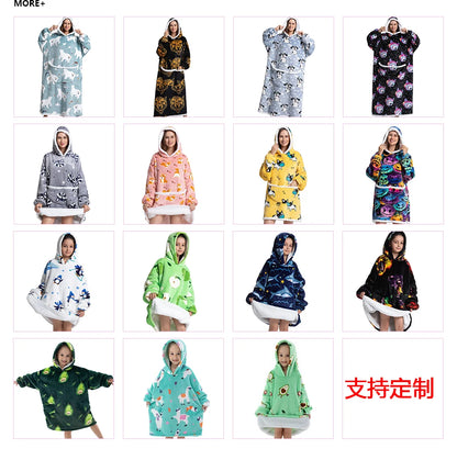 Oversized Wearale Blanket Hoodie Flannel Sherpa Fleece Warm Soft Winter Hoodie Sweatshirt for Kids Adults Snuggle
