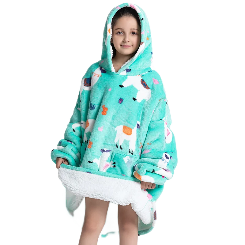 Oversized Wearale Blanket Hoodie Flannel Sherpa Fleece Warm Soft Winter Hoodie Sweatshirt for Kids Adults Snuggle