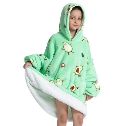 Oversized Wearale Blanket Hoodie Flannel Sherpa Fleece Warm Soft Winter Hoodie Sweatshirt for Kids Adults Snuggle