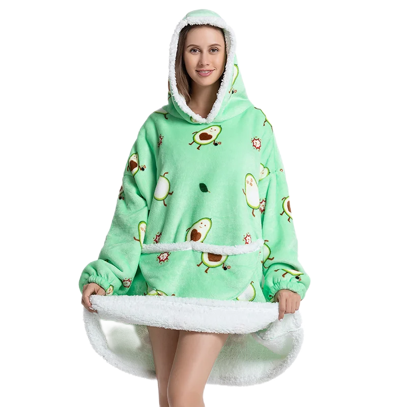 Oversized Wearale Blanket Hoodie Flannel Sherpa Fleece Warm Soft Winter Hoodie Sweatshirt for Kids Adults Snuggle