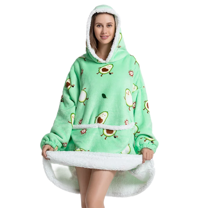 Oversized Wearale Blanket Hoodie Flannel Sherpa Fleece Warm Soft Winter Hoodie Sweatshirt for Kids Adults Snuggle