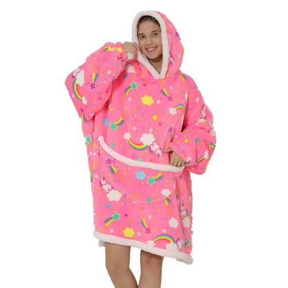 Oversized Wearale Blanket Hoodie Flannel Sherpa Fleece Warm Soft Winter Hoodie Sweatshirt for Kids Adults Snuggle