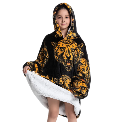 Oversized Wearale Blanket Hoodie Flannel Sherpa Fleece Warm Soft Winter Hoodie Sweatshirt for Kids Adults Snuggle
