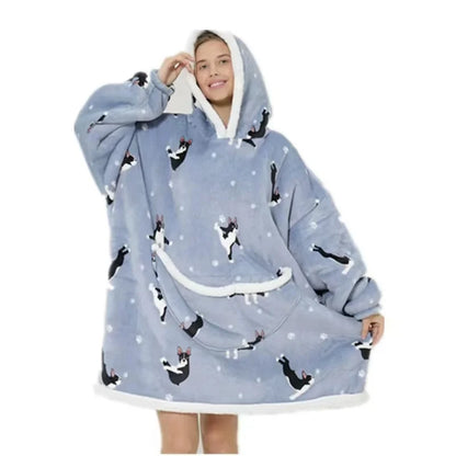 Oversized Wearale Blanket Hoodie Flannel Sherpa Fleece Warm Soft Winter Hoodie Sweatshirt for Kids Adults Snuggle