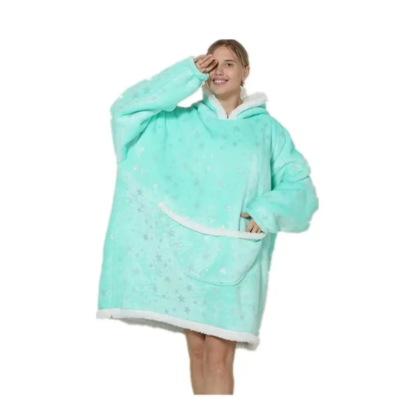 Oversized Wearale Blanket Hoodie Flannel Sherpa Fleece Warm Soft Winter Hoodie Sweatshirt for Kids Adults Snuggle